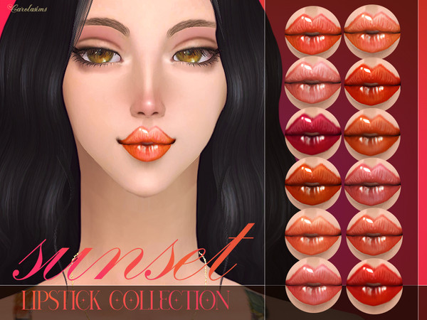 Sims 4 — Sunset Lipsticks by xCarolaSimsx — Sunset shades for warm and radiant lips 12 Colors Base Game