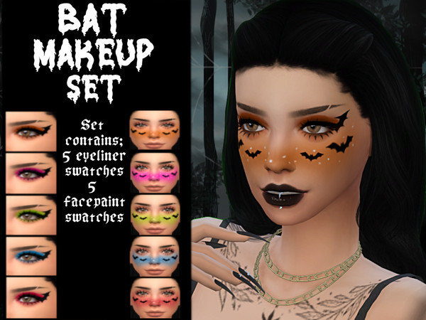 Sims 4 — BatEyeliner.package by _alttrait_ — A cute bat makeup look for halloween! Set includes an eyeliner and a face