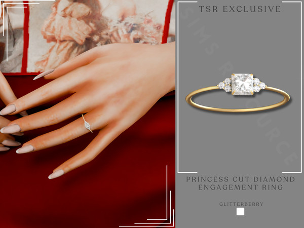 Sims 4 — Princess Cut Diamond Engagement Ring by Glitterberryfly — A cute princess cut engagement ring with side diamonds