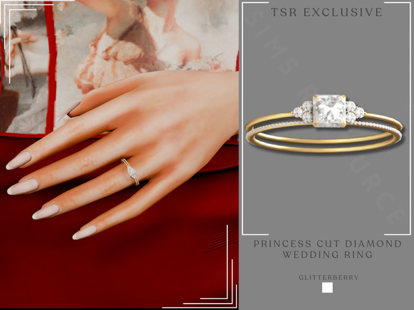 Sims 4 — Princess Cut Diamond Wedding Ring by Glitterberryfly — A cute princess cut diamond ring with diamond wedding