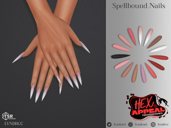 Sims 4 — (Hex Appeal) Spellbound Nails by LVNDRCC — Extra Long stiletto Manicure in classic milky gradients and