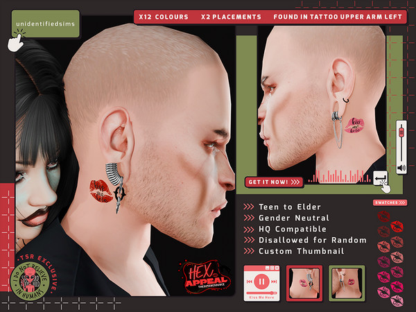 Sims 4 — Kiss Me Here Tattoo by unidentifiedsims — 12 Colours