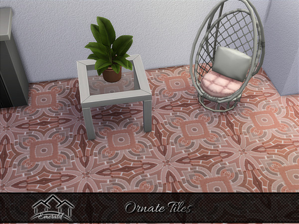 Sims 4 — Ornate Tiles 3 by Emerald — Ornate tiles with intricate designs are used to create a sophisticated effect in