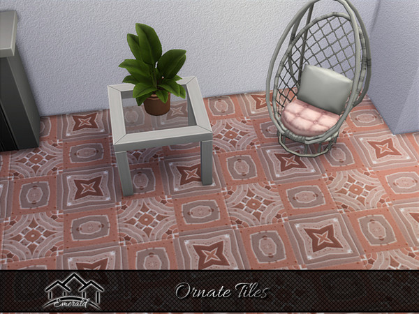 Sims 4 — Ornate Tiles 4 by Emerald — Ornate tiles with intricate designs are used to create a sophisticated effect in