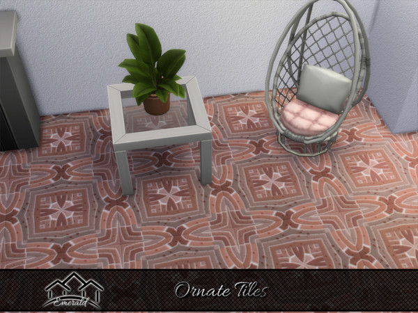 Sims 4 — Ornate Tiles 5 by Emerald — Ornate tiles with intricate designs are used to create a sophisticated effect in