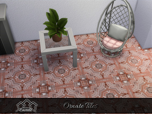 Sims 4 — Ornate Tiles 8 by Emerald — Ornate tiles with intricate designs are used to create a sophisticated effect in
