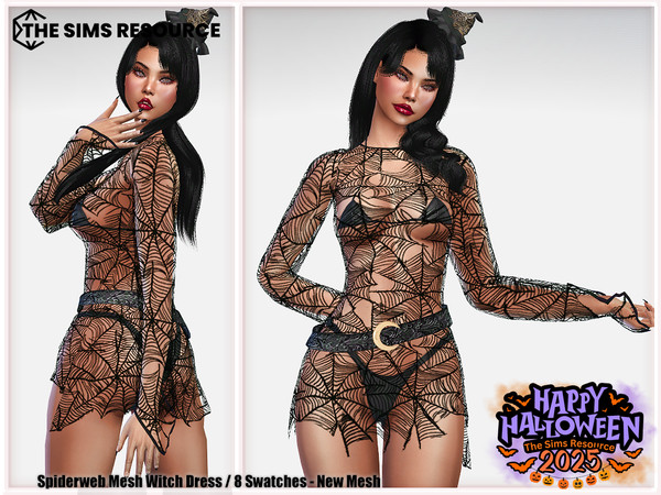 Sims 4 — Halloween 2025 Spiderweb Mesh Witch Dress by Harmonia — New Mesh