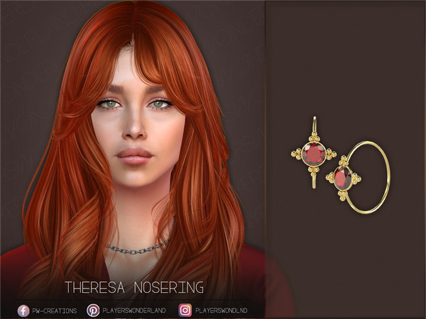 Sims 4 — Theresa Nosering Left by PlayersWonderland — A new nosering with sphere details and a gemstone. - 9 Swatches