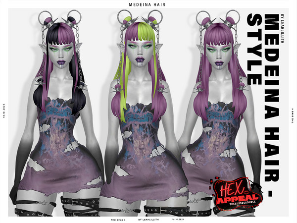 Sims 4 — Hex Appeal Medeina Hairstyle by Leah_Lillith — There is optional recolor (color wheel) which can be found in the