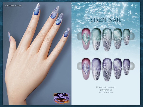 Sims 4 — LMCS Siren Nail by VELYSEA — -Halloween 2025 -Fingernail category -HQ comatble -31 swatches
