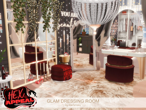 Sims 4 — Glam Dressing Room by BlusterSims — This Glamorous Dressing Room comes with a vanity, mirrors, a small sitting