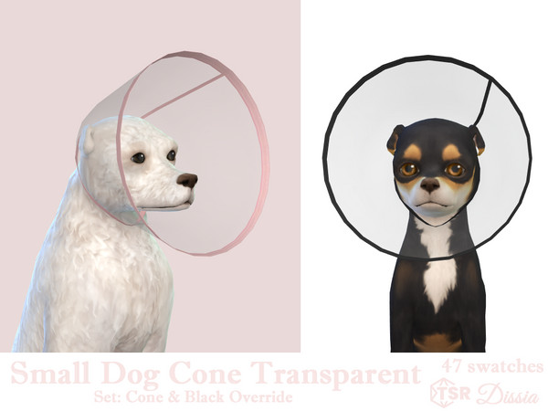 Sims 4 — Small Dog Cone Override (Transparent Black) by Dissia — Transparent cone for small dogs in many colors