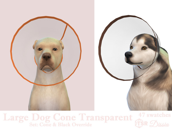Sims 4 — Large Dog Cone Transparent (Hat) by Dissia — Transparent cone for large dogs in many colors