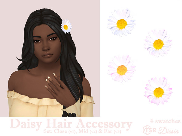 Sims 4 — Daisy Hair Accessory by Dissia — Daisy flower in sim hair