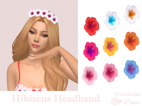 Sims 4 — Hibiscus Headband by Dissia — Headband made of hibiscus flowers