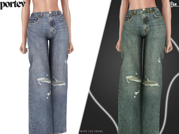 Sims 4 — Wide Leg Jeans by portev — new Mesh 4 colors