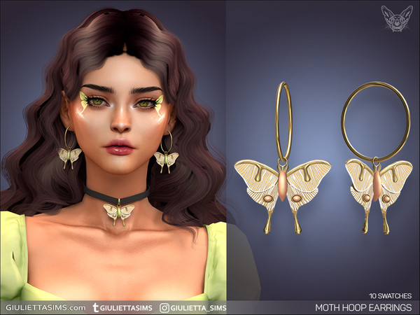 Sims 4 — Moth Hoop Earrings by feyona — Moth Hoop Earrings come with 10 swatches.