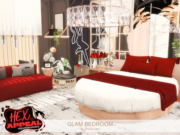 Sims 4 — Glam Bedroom by BlusterSims — This Glamorous Bedroom is a simple and yet striking bedroom with a small sitting