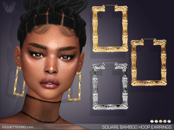 Sims 4 — Bamboo Hoop Earrings by feyona — Bamboo Hoop Earrings come with 5 swatches.