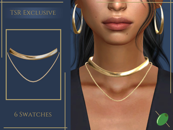Sims 4 — Simplicity Layered Necklace by Pitted0live — layered necklace with a solid gold piece and a gold chain Custom