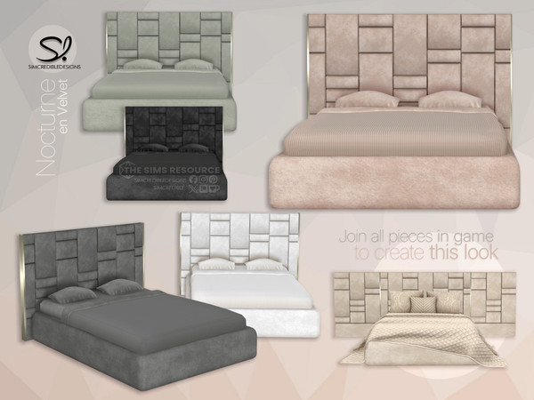 Sims 4 — Nocturne En Velvet Bed by SIMcredible! — Bringing a luxurious romantic new bedroom for your sims. With the soft
