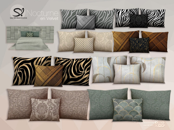 Sims 4 — Nocturne En Velvet - Cushions by SIMcredible! — Bringing a luxurious romantic new bedroom for your sims. With