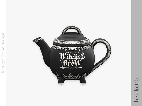 Sims 4 — Hex Tea Kettle by kerriganhouse — A witchy teaset for the Halloween season or the gothic household.