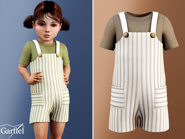 Sims 4 — Toddler - Striped short overalls with t-shirt set by Garfiel — A cute toddler outfit featuring vertical striped