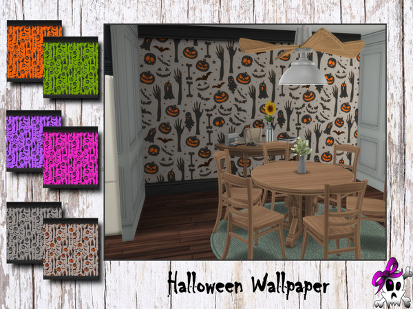 Sims 4 — Halloween Wallpaper by Kerre2215 — A bright a vibrant Halloween wallpaper with black base bords by Kerre