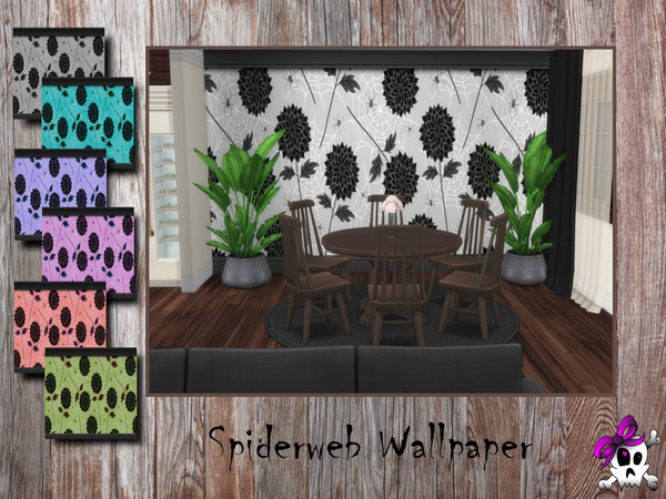Sims 4 — Spiderweb Wallpaper by Kerre2215 — A wallpaper with spiderwebs and flowers