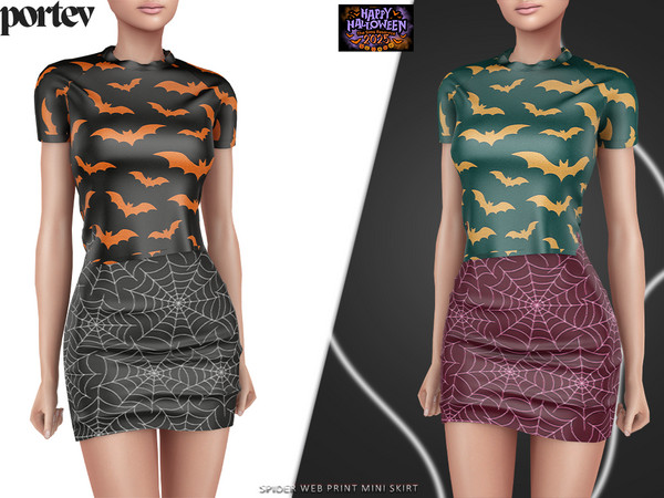 Sims 4 — spider web print mini skirt by portev — new Mesh 5 colors