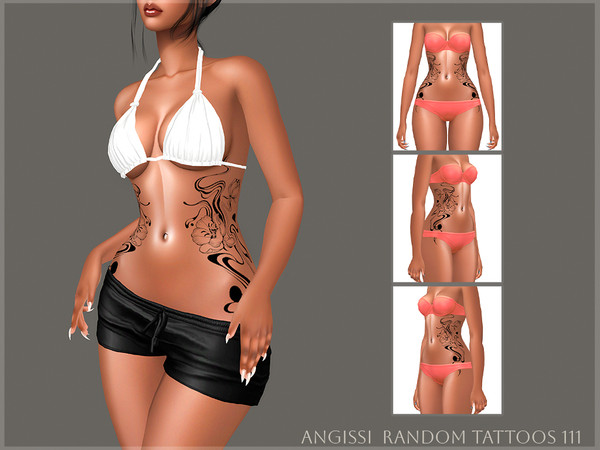 Sims 4 — Random tattoos 111 by ANGISSI — PREVIEWS MADE USING HQ MOD 3 options (both sides, separately right and left)