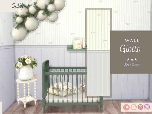 Sims 4 — Wall - Giotto by SallySims_cc — Green wall with white panel