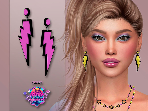 Sims 4 — 80s Things Lightning Bolt Earrings by Suzue — New Mesh (Suzue)