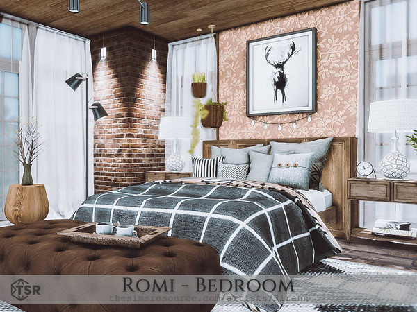 Sims 4 — Romi - Bedroom by Rirann — Romi is a cozy autumn bedroom in brown and white colors