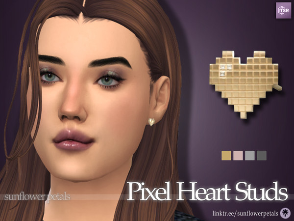 Sims 4 — Pixel Heart Studs by SunflowerPetalsCC — A pair of heart shaped stud earrings in 4 metal colors. BGC