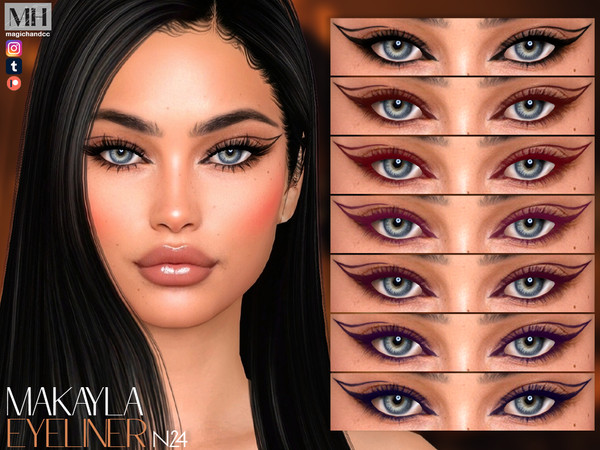 Sims 4 — Makayla Eyeliner N24 by MagicHand — bold, sharp cat-eye eyeliner in 12 swatches - HQ Compatible.