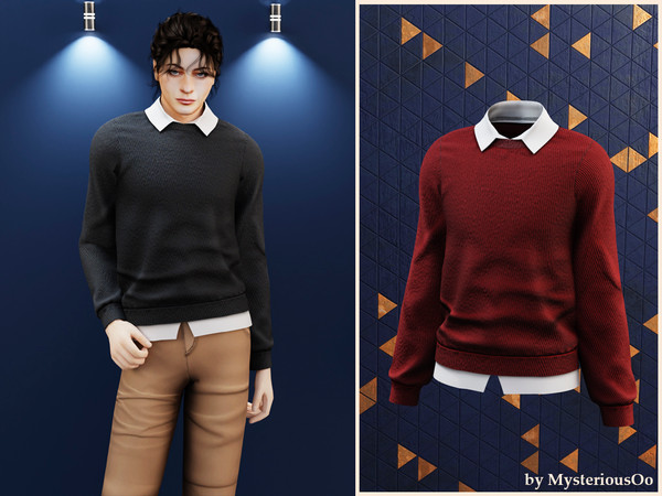 Sims 4 — Classic layered sweater by MysteriousOo — Timeless knit sweater with a shirt collar in 12 colors