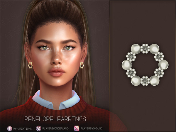 Sims 4 — Penelope Earrings by PlayersWonderland — Cute round earrings with pearls and crystals representing a wreath. - 5