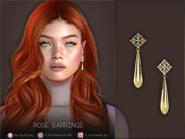 Sims 4 — Rose Earrings by PlayersWonderland — Crystal earrings with a drop. - 5 Swatches