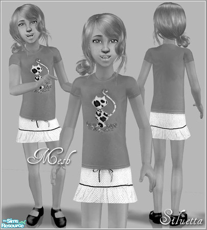 Sims 2 — Casuals for Girls - Mesh Siluettasims Cfwideshortskirtl by Siluetta — Short skirt for girls. Bump map enabled.