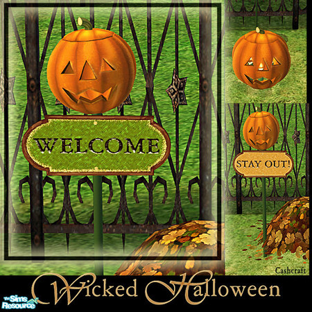 Sims 2 — Wicked Halloween - Halloween Sign Welcome by Cashcraft — A collection of Halloween jack-o-lanterns--a large