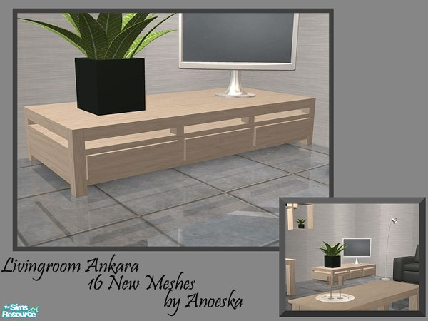 Sims 2 — Ankara Livingroom Tv Table by AnoeskaB — Lightwood TV table (lowered coffeetable). Part of the Ankara