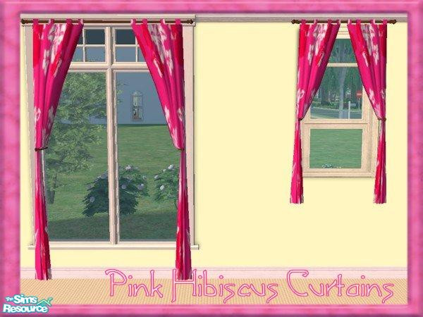 Sims 2 — Pink Hibiscus Curtain by jeni — Pink Hibiscus Curtain. Set also includes Bedding and co-ordinating wall.