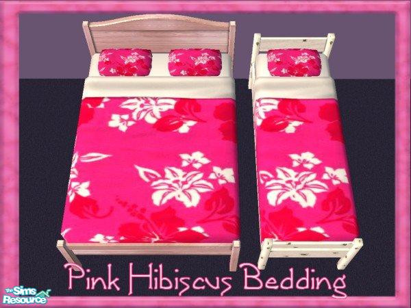 Sims 2 — Pink Hibiscus Bedding by jeni — Pink Hibiscus Bedding teamed with White sheets. Set also includes Matching