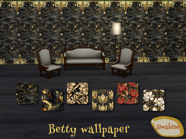 Sims 4 — "Betty" wallpaper by Sim_shine — Art deco style wallpaper in 6 swatches to go with all your art deco