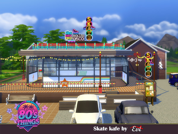 Sims 4 — SKATE CAFE by evi — Some colours, some neon labels, disco balls,laughing and shouting lots of fun consist this