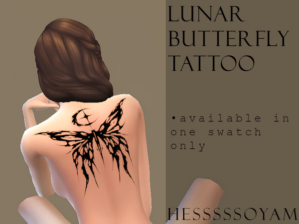 Sims 4 — Lunar Butterfly Tattoo by hesssssoyam — A striking, dark gothic tattoo that creates a dramatic statement on the