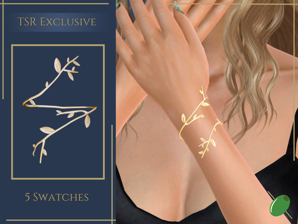 Sims 4 — Winding Willow Bracelet by Pitted0live — Natural themed cuff bracelet with gold leafs Custom catalog image