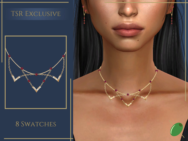Sims 4 — Rishia Chain Necklace by Pitted0live — Necklace with multiple chains, beads and chevron accents Custom catalog